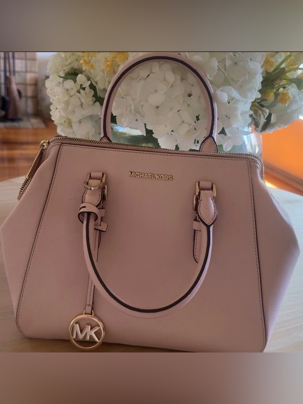 Michael Kors Blush Pink Leather Hand Bag with Gold Hardware